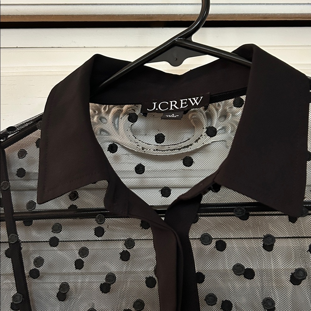 J. Crew Black Sheer Polka Dot Blouse - Picture 6 of 7